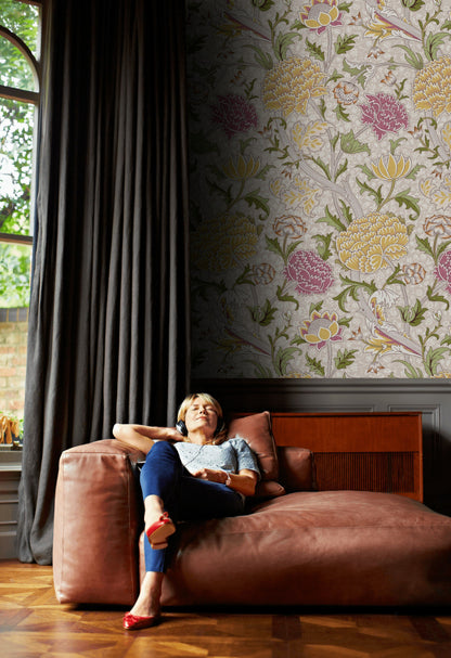 Vintage Floral Wallpaper Pink Yellow Botanical Wall Mural