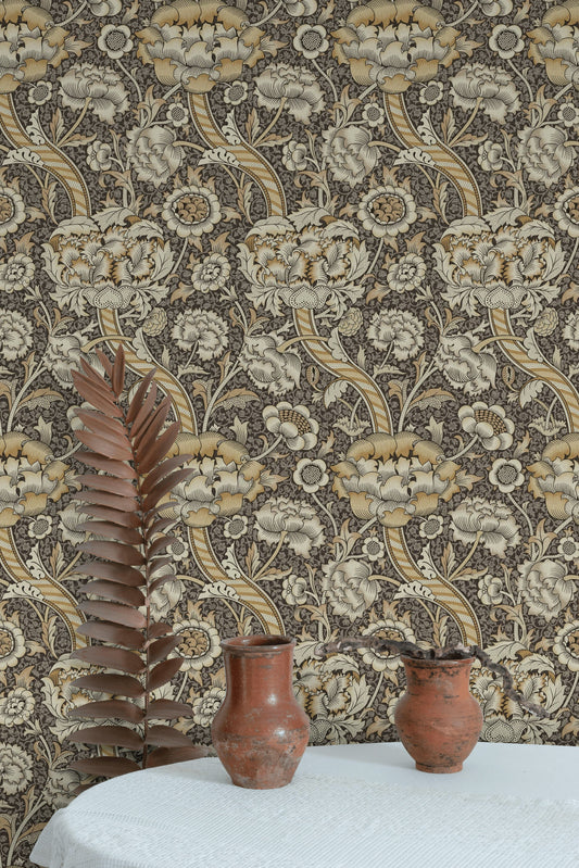 Vintage Floral Wallpaper Dark Botanical Pattern Wall Mural