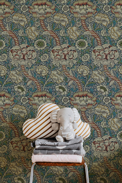 Vintage Floral Wallpaper Dark Blue Botanical Pattern Wall Mural