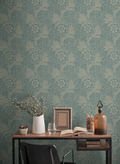Botanical Floral Wallpaper Teal Vintage Pattern Wall Mural