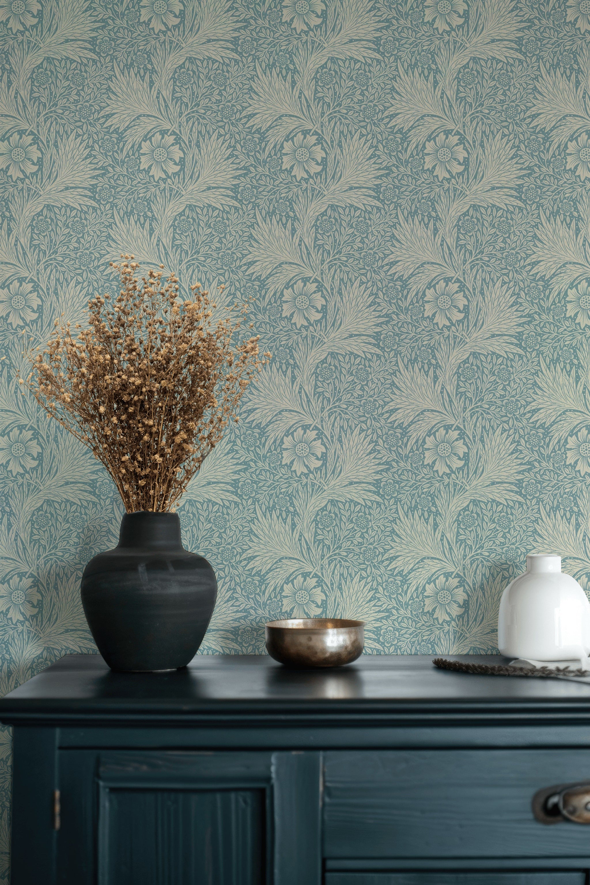 Botanical Floral Wallpaper Teal Vintage Pattern Wall Mural