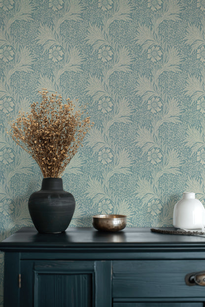 Botanical Floral Wallpaper Teal Vintage Pattern Wall Mural