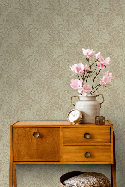 Vintage Floral Wallpaper Beige Botanical Pattern Wall Mural