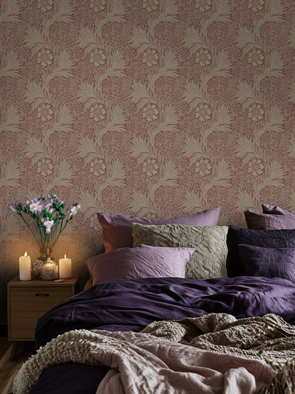 Vintage Floral Wallpaper Burgundy Botanical Pattern Wall Mural