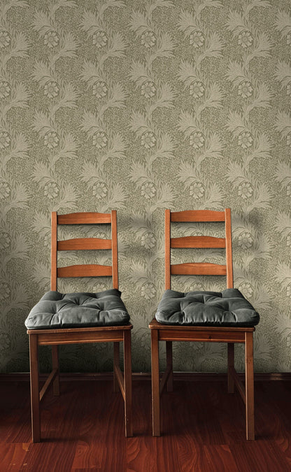Vintage Floral Wallpaper Olive Leaf Pattern Wall Mural
