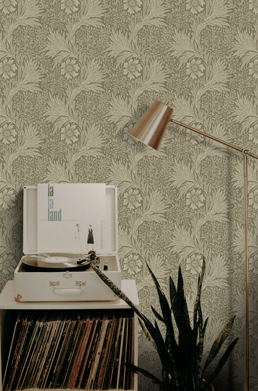 Vintage Floral Wallpaper Olive Leaf Pattern Wall Mural