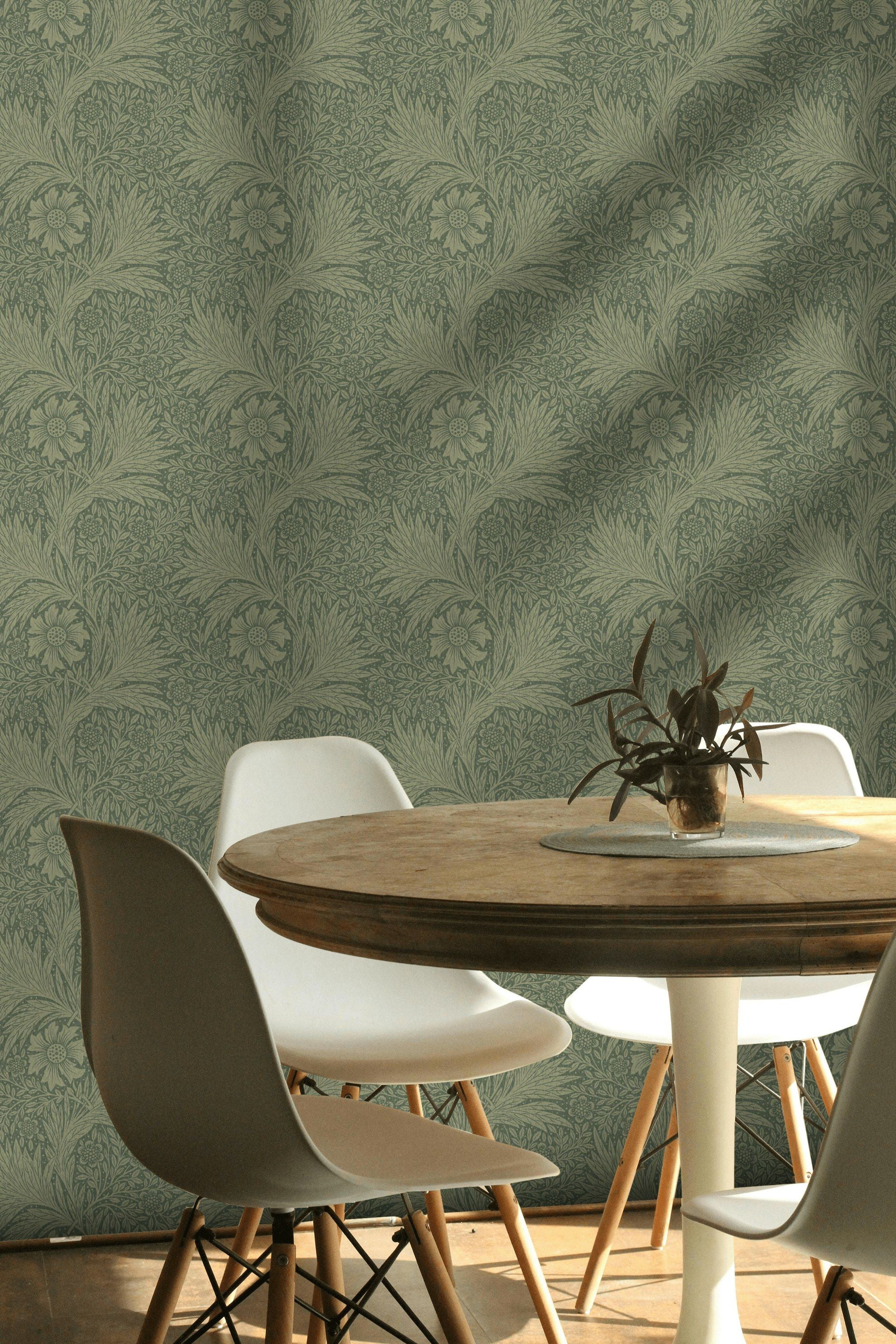 Vintage Floral Wallpaper Sage Green Botanical Pattern Wall Mural