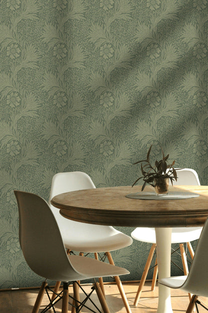 Vintage Floral Wallpaper Sage Green Botanical Pattern Wall Mural