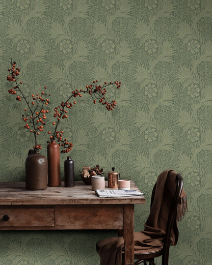 Vintage Floral Wallpaper Sage Green Botanical Pattern Wall Mural