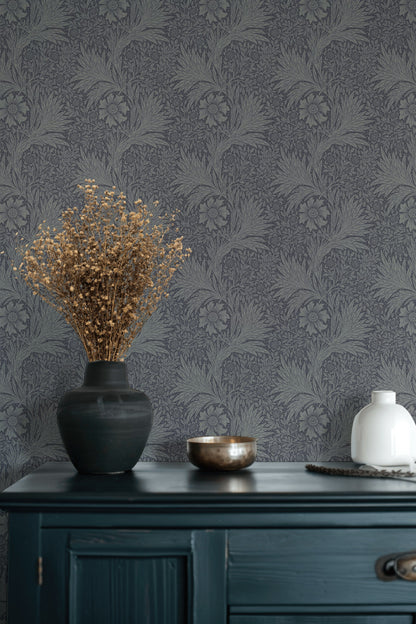 Vintage Floral Wallpaper Dark Gray Botanical Wall Mural