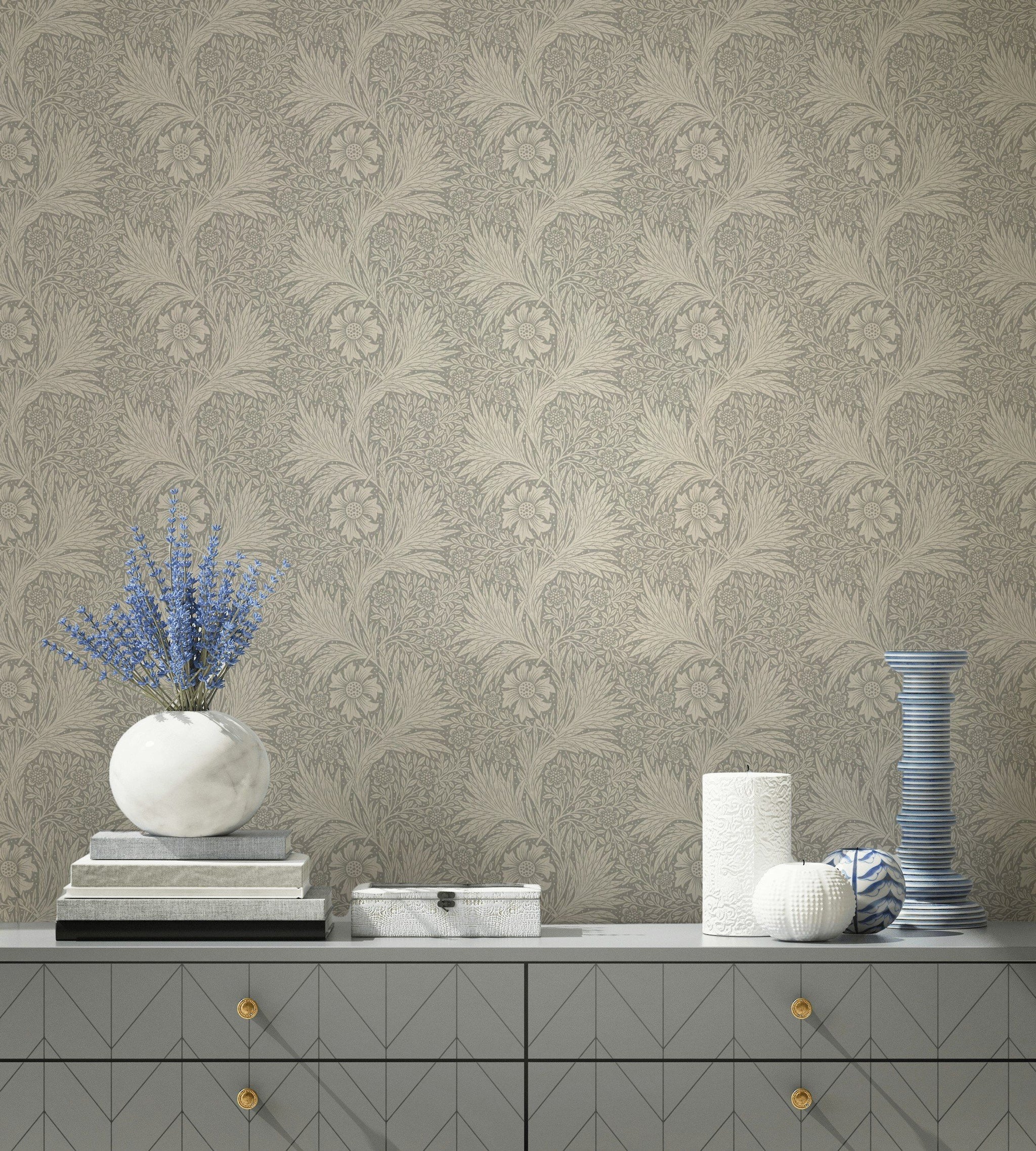 Vintage Floral Wallpaper Gray Botanical Repeat Wall Mural