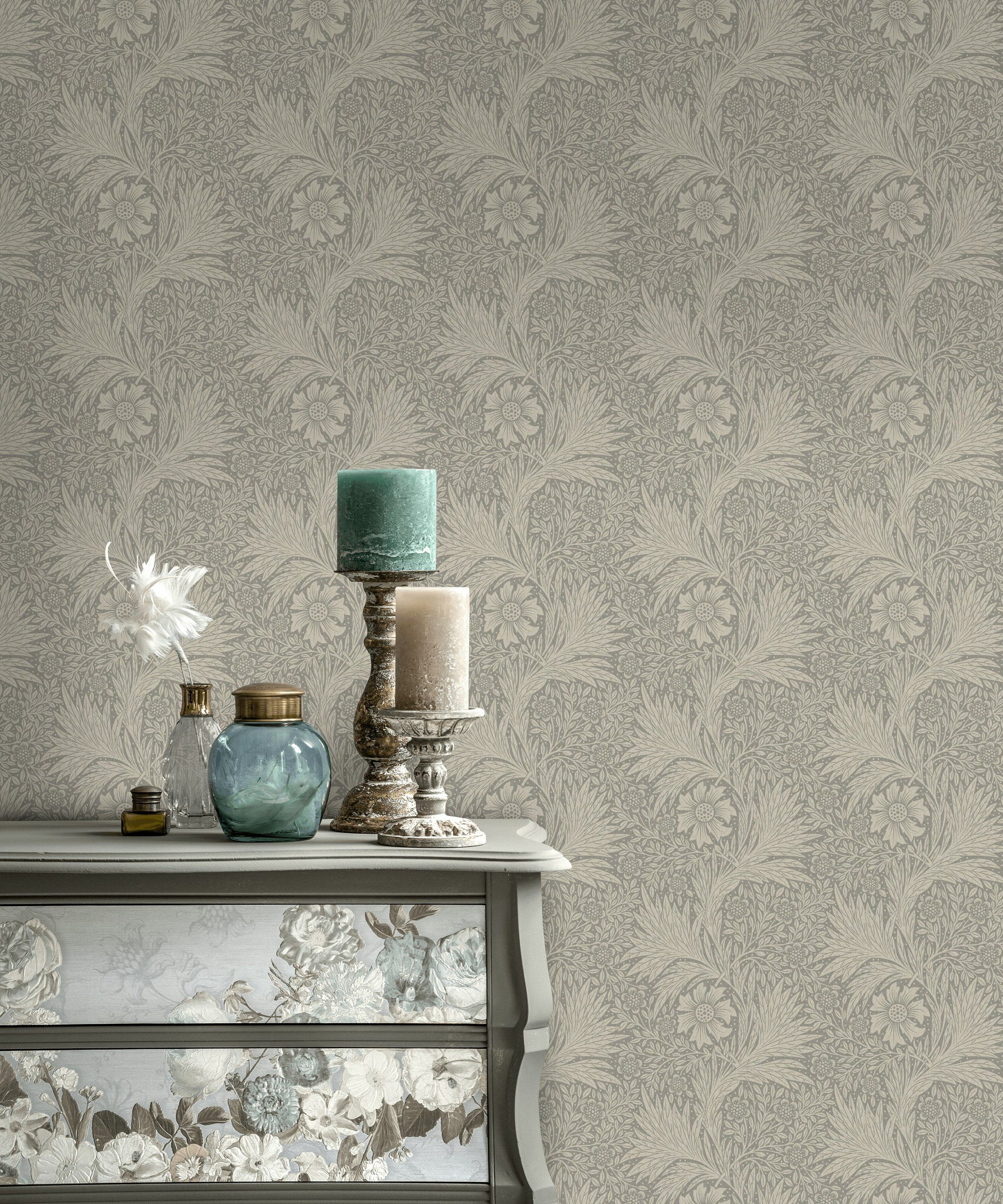 Vintage Floral Wallpaper Gray Botanical Repeat Wall Mural