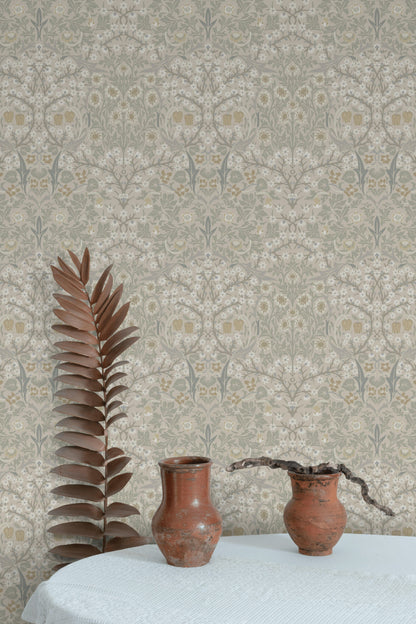 Vintage Floral Wallpaper Gray Vine Pattern Wall Mural