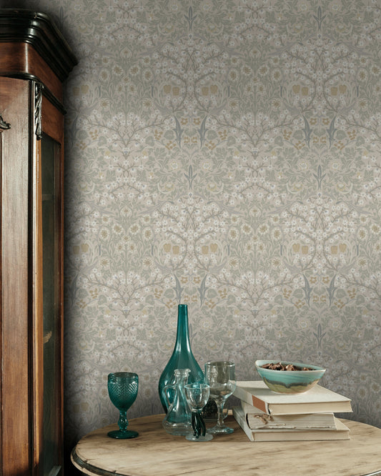 Vintage Floral Wallpaper Gray Vine Pattern Wall Mural
