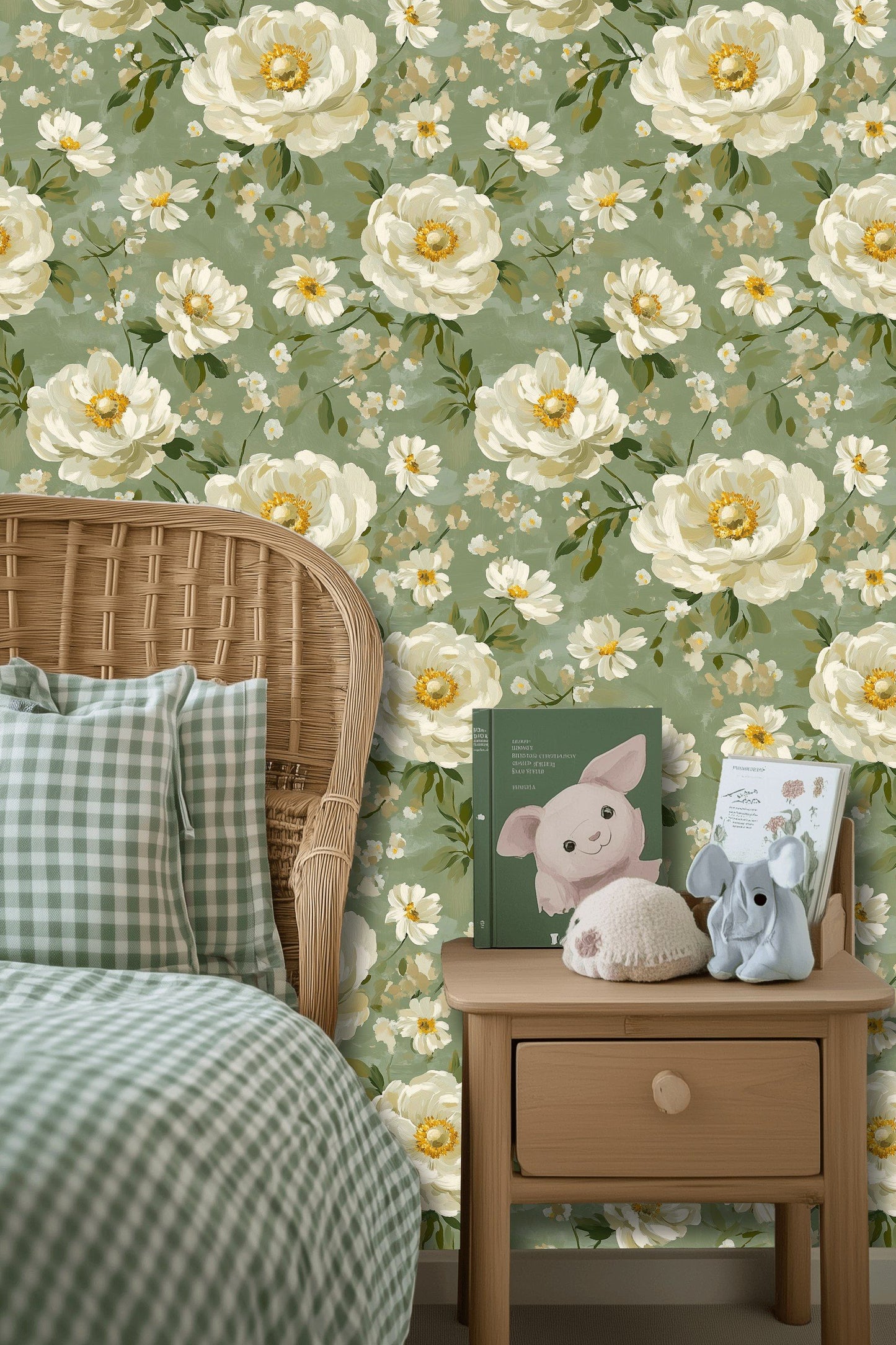 Floral Wallpaper Green Vintage Flower Wall Mural