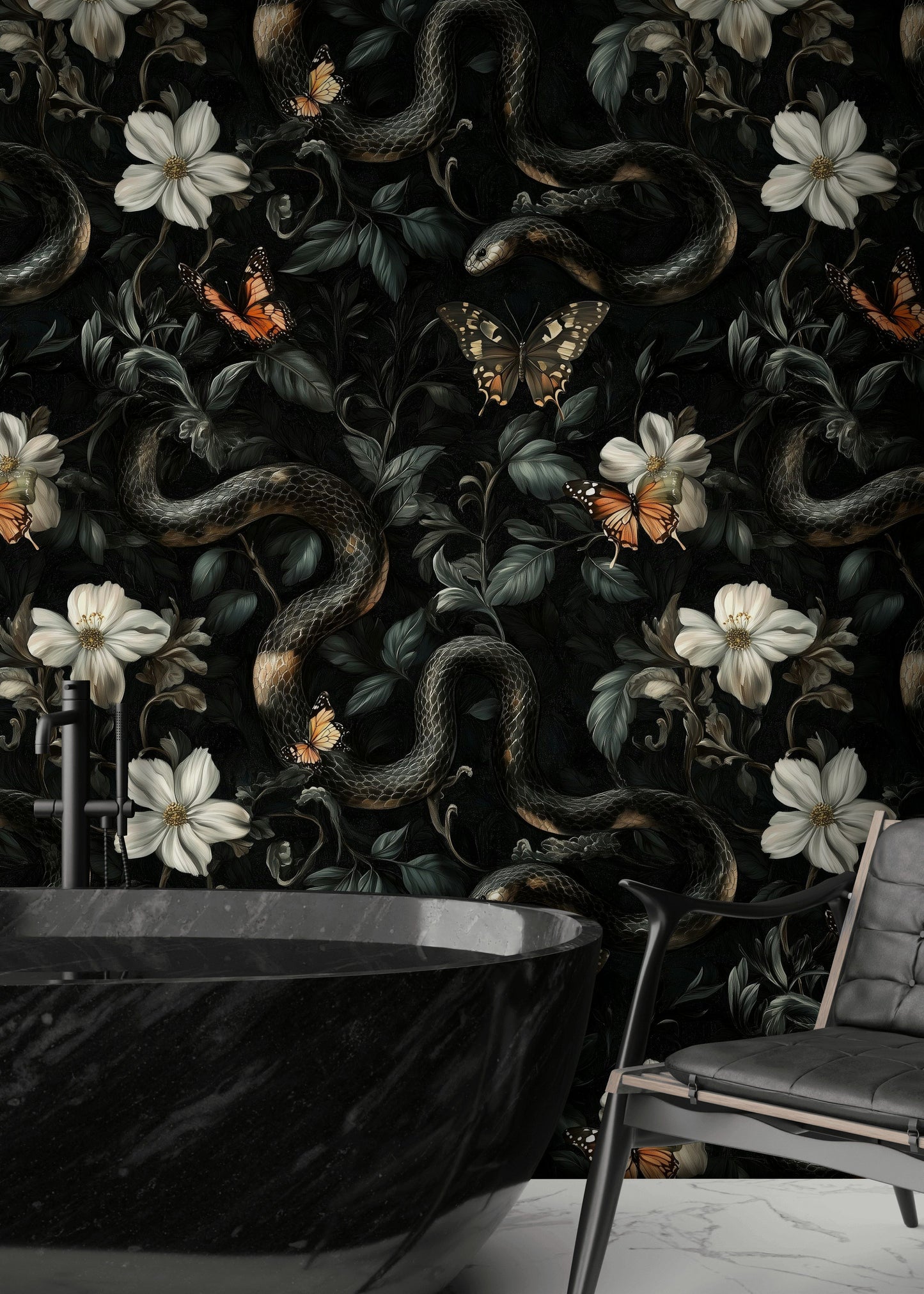Gothic Garden Wallpaper Snake Butterfly Wall Mural