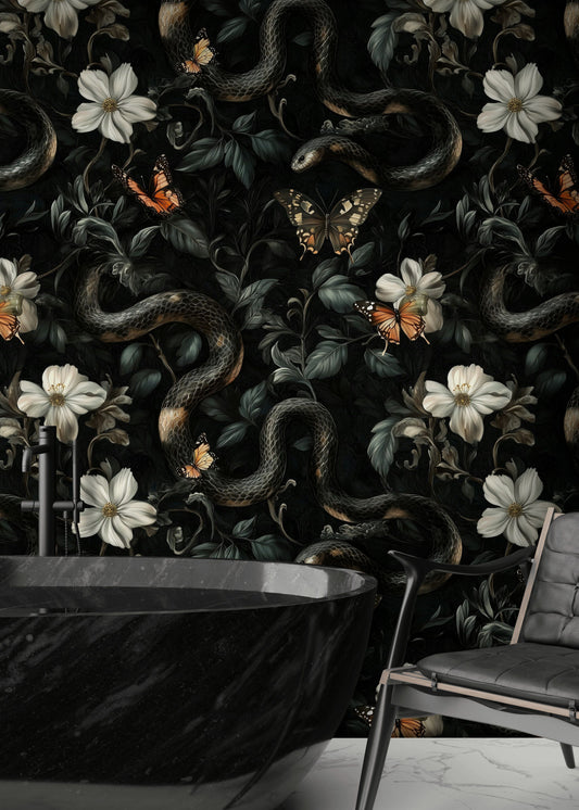 Gothic Garden Wallpaper Snake Butterfly Wall Mural
