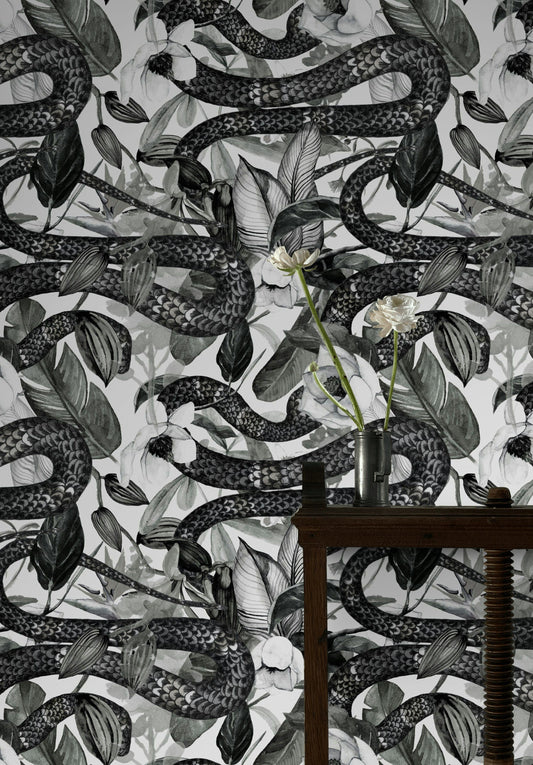 Snake Wallpaper Black And White Botanical Wall Mural