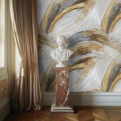 Gray and Gold Look Abstract Brushstroke Wallpaper