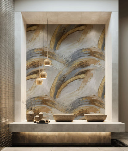 Gray and Gold Look Abstract Brushstroke Wallpaper
