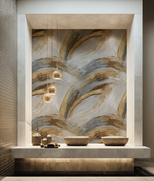 Abstract Gold Wallpaper Brushstrokes Modern Art Wall Mural