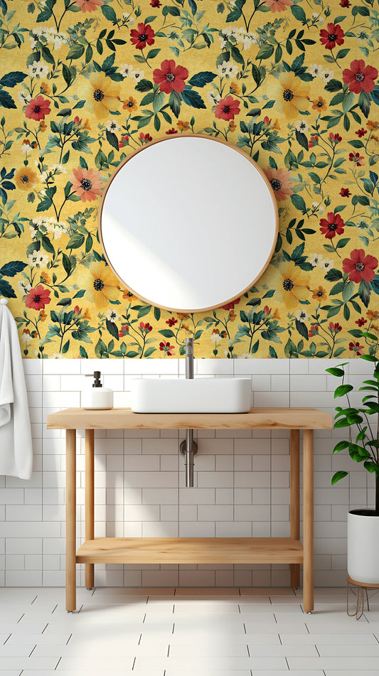 Floral Wallpaper Yellow Botanical Wall Mural