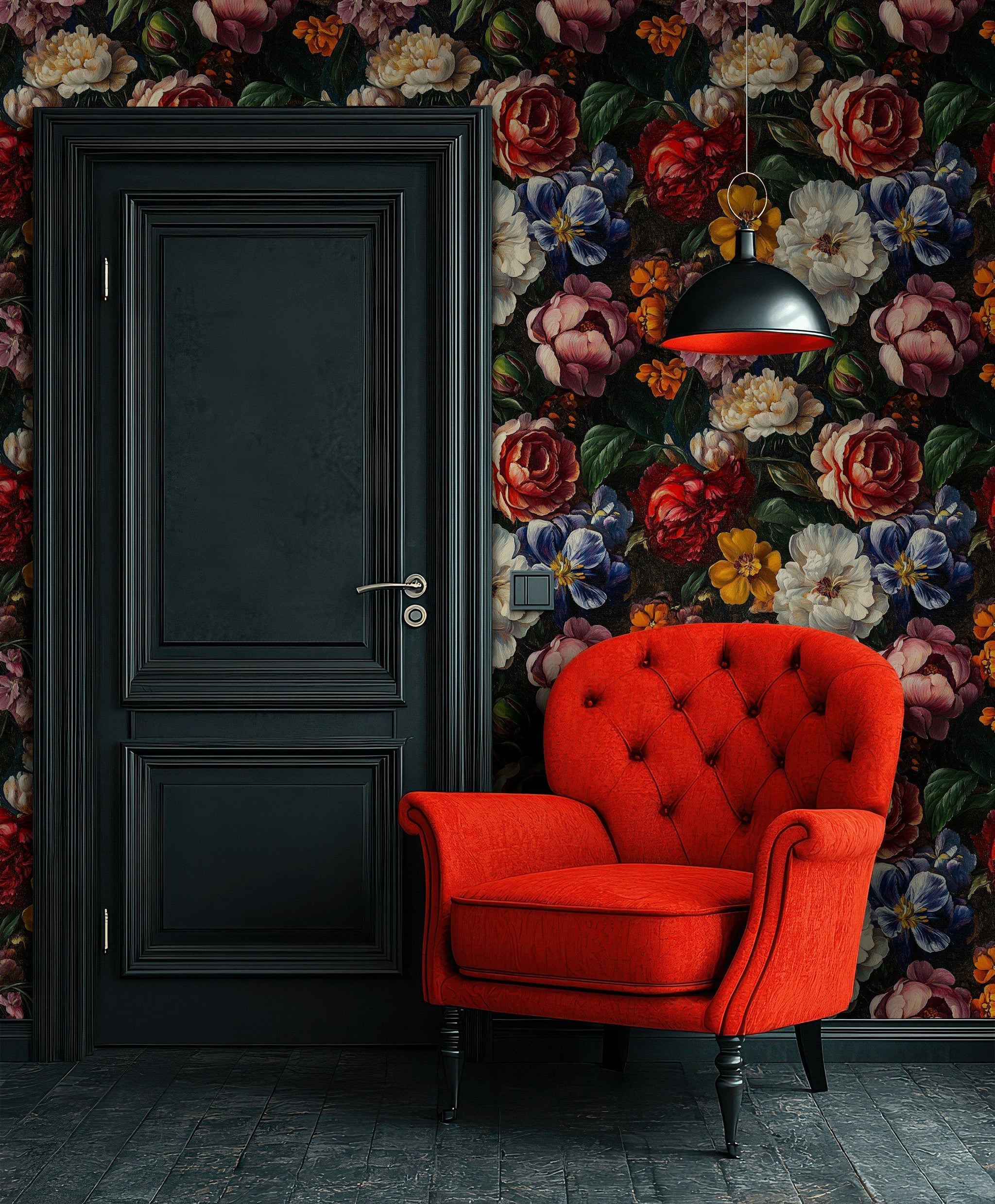 Dark Multicolor Large Floral Wallpaper
