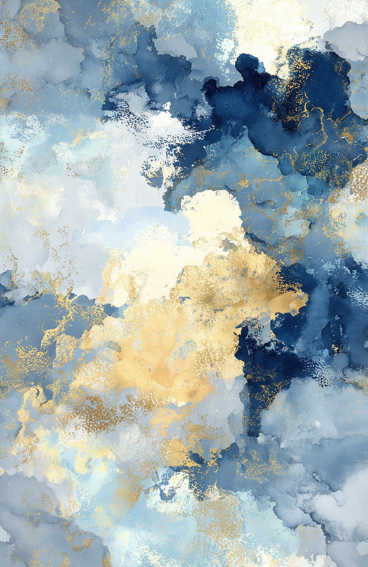 Blue Gold Abstract Wallpaper Watercolor Decorative Mural