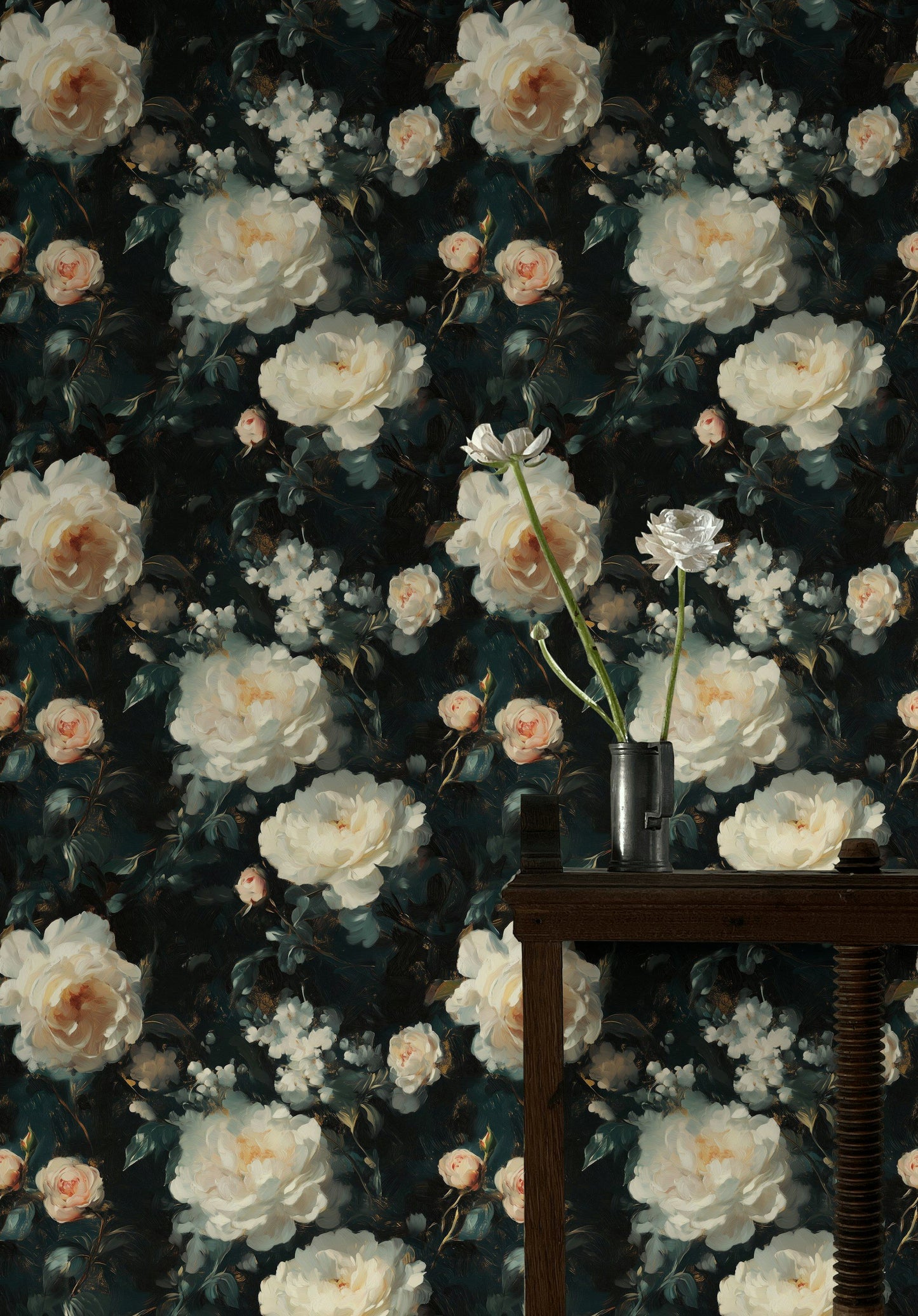 Dark Floral Wallpaper Vintage Peony Wall Mural