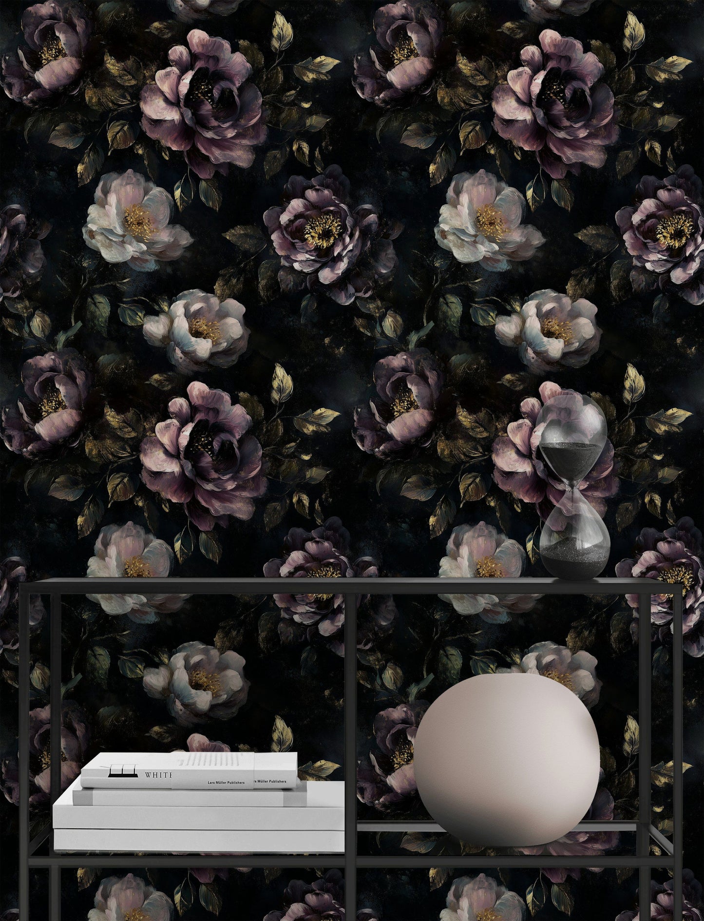 Dark Floral Wallpaper Mural Moody Rose Oil Painting Wall Art