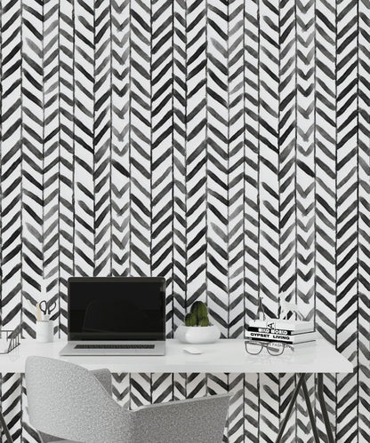 Monochrome Herringbone Geometric Wallpaper