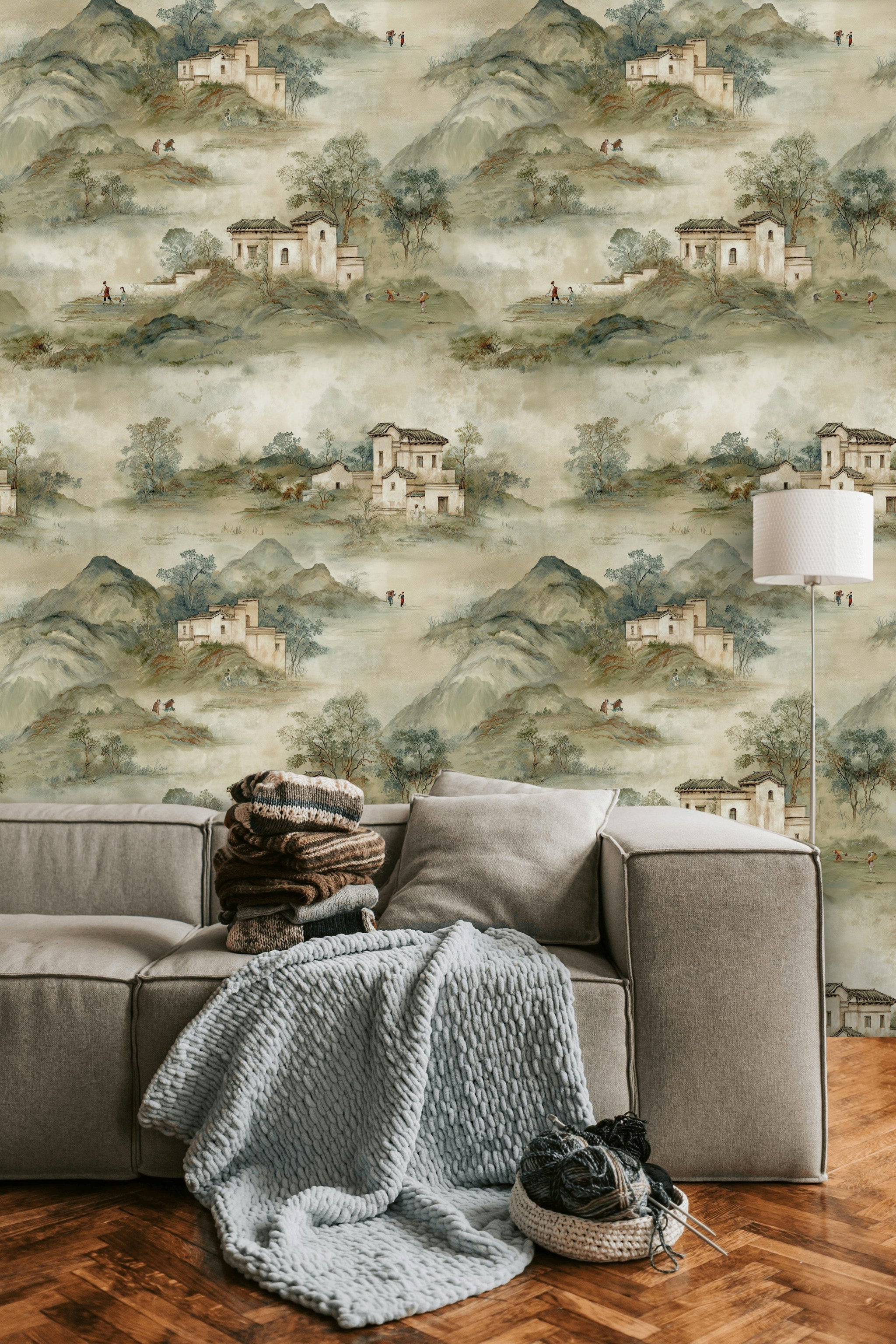 Beige Pastoral Landscape Wallpaper
