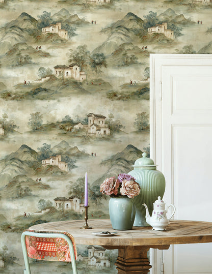 Beige Pastoral Landscape Wallpaper