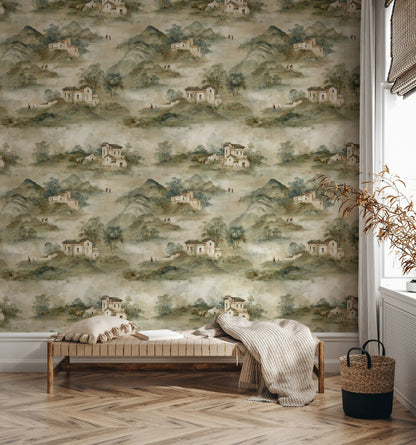Beige Pastoral Landscape Wallpaper