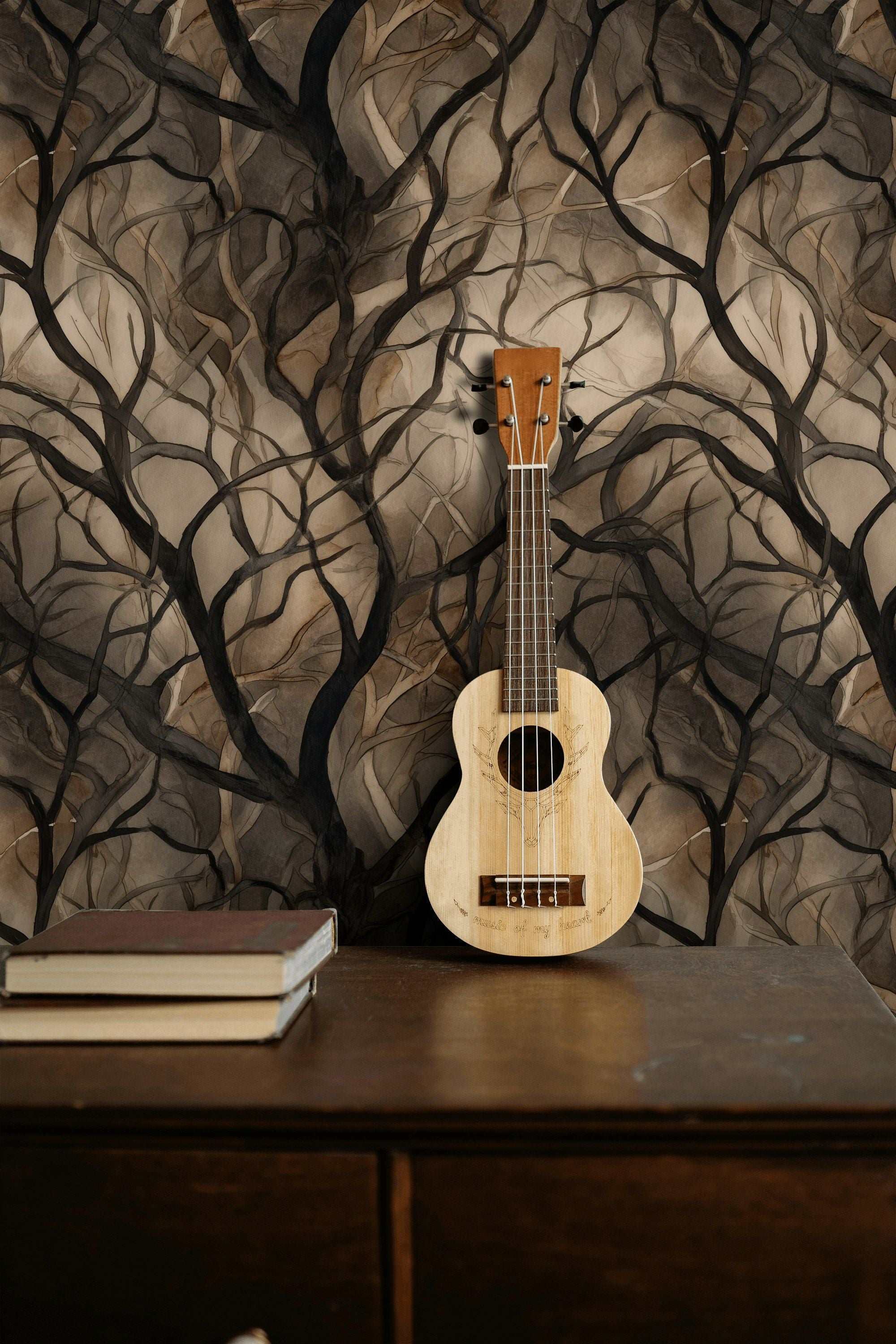 Shadowed Tan Abstract Branches Wallpaper