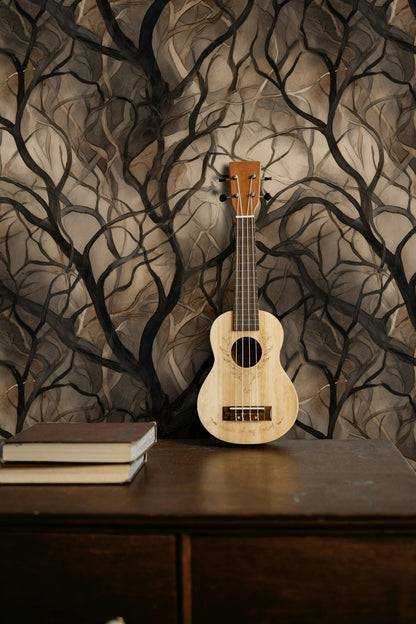 Shadowed Tan Abstract Branches Wallpaper