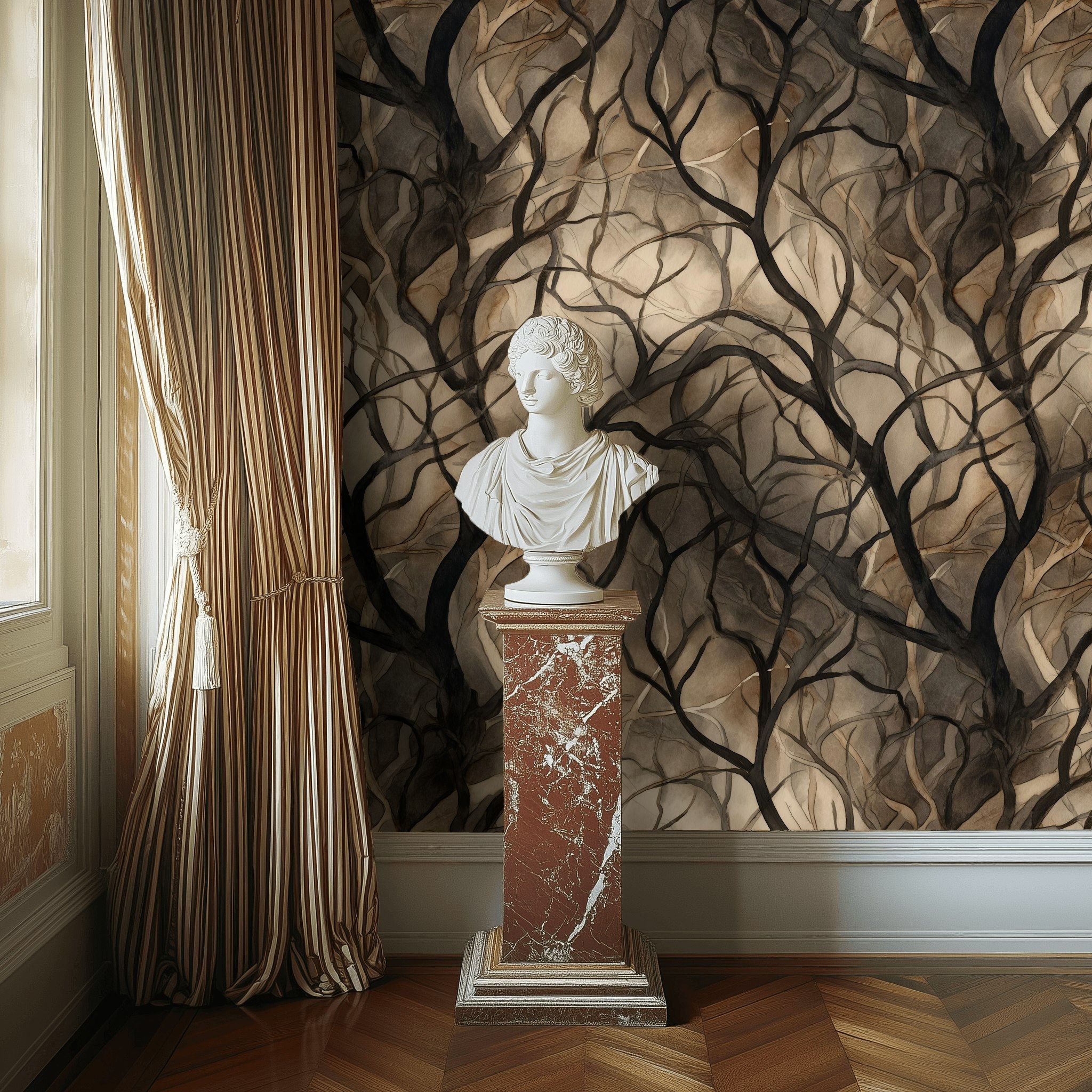 Shadowed Tan Abstract Branches Wallpaper