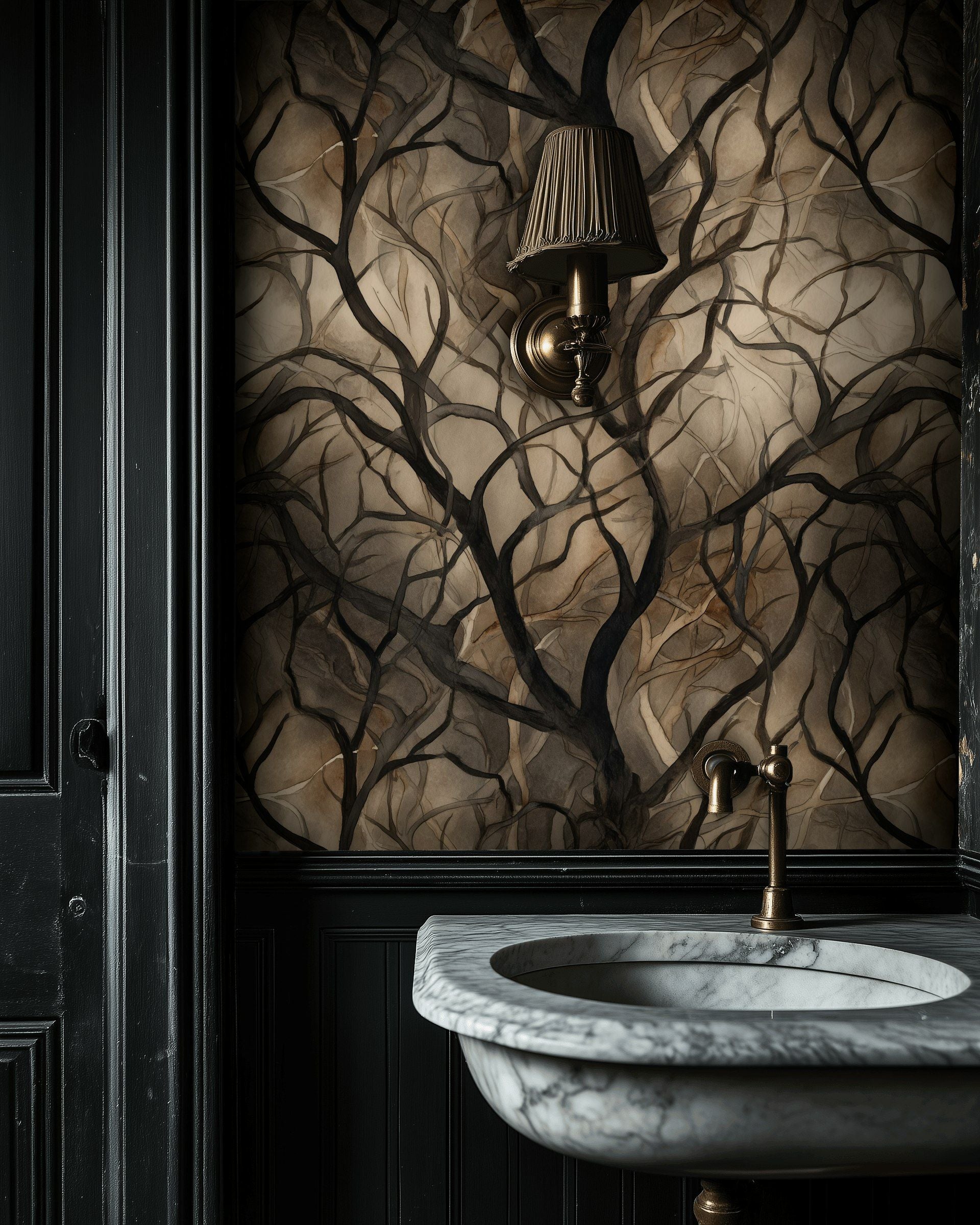 Shadowed Tan Abstract Branches Wallpaper