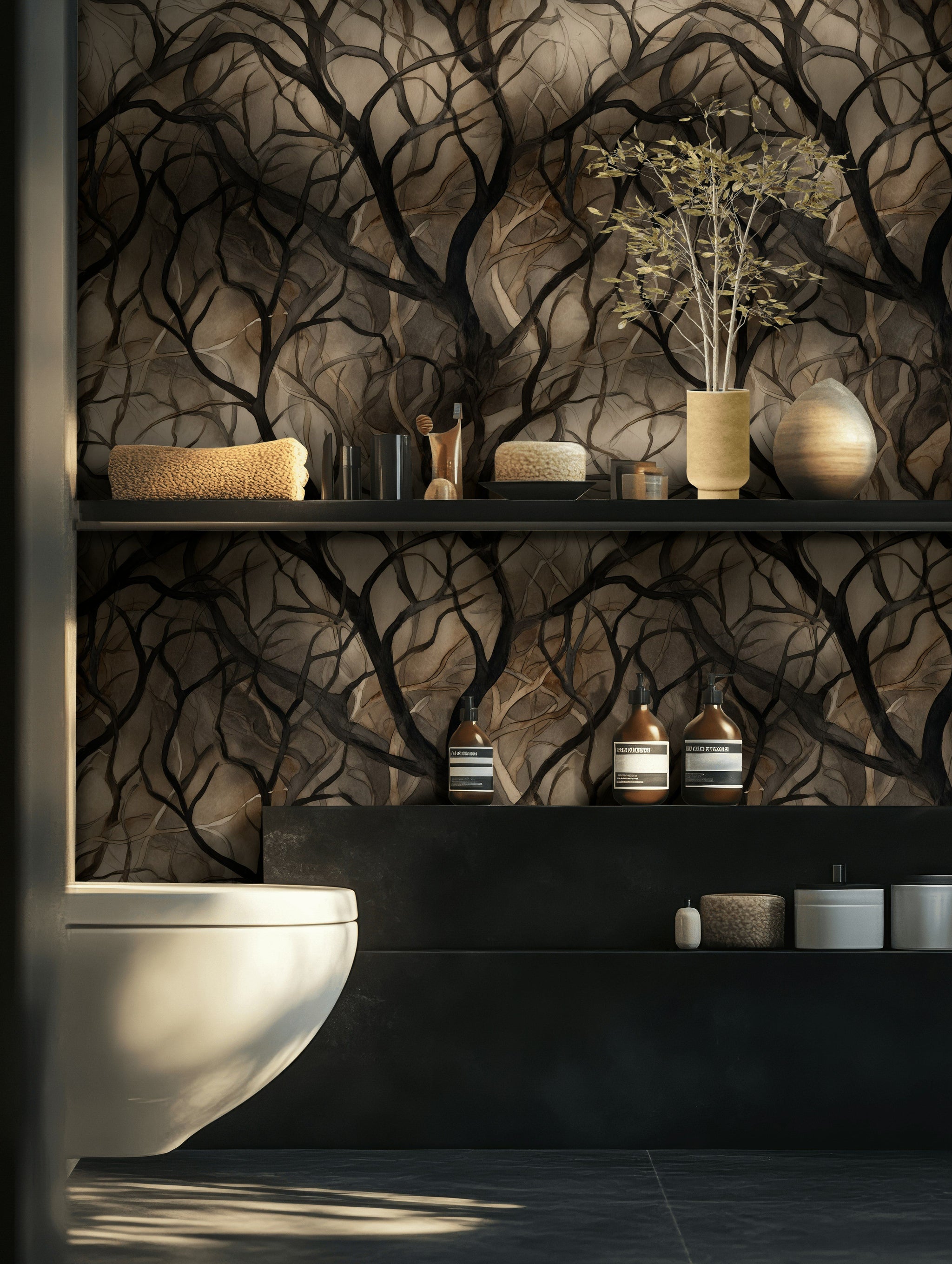 Shadowed Tan Abstract Branches Wallpaper