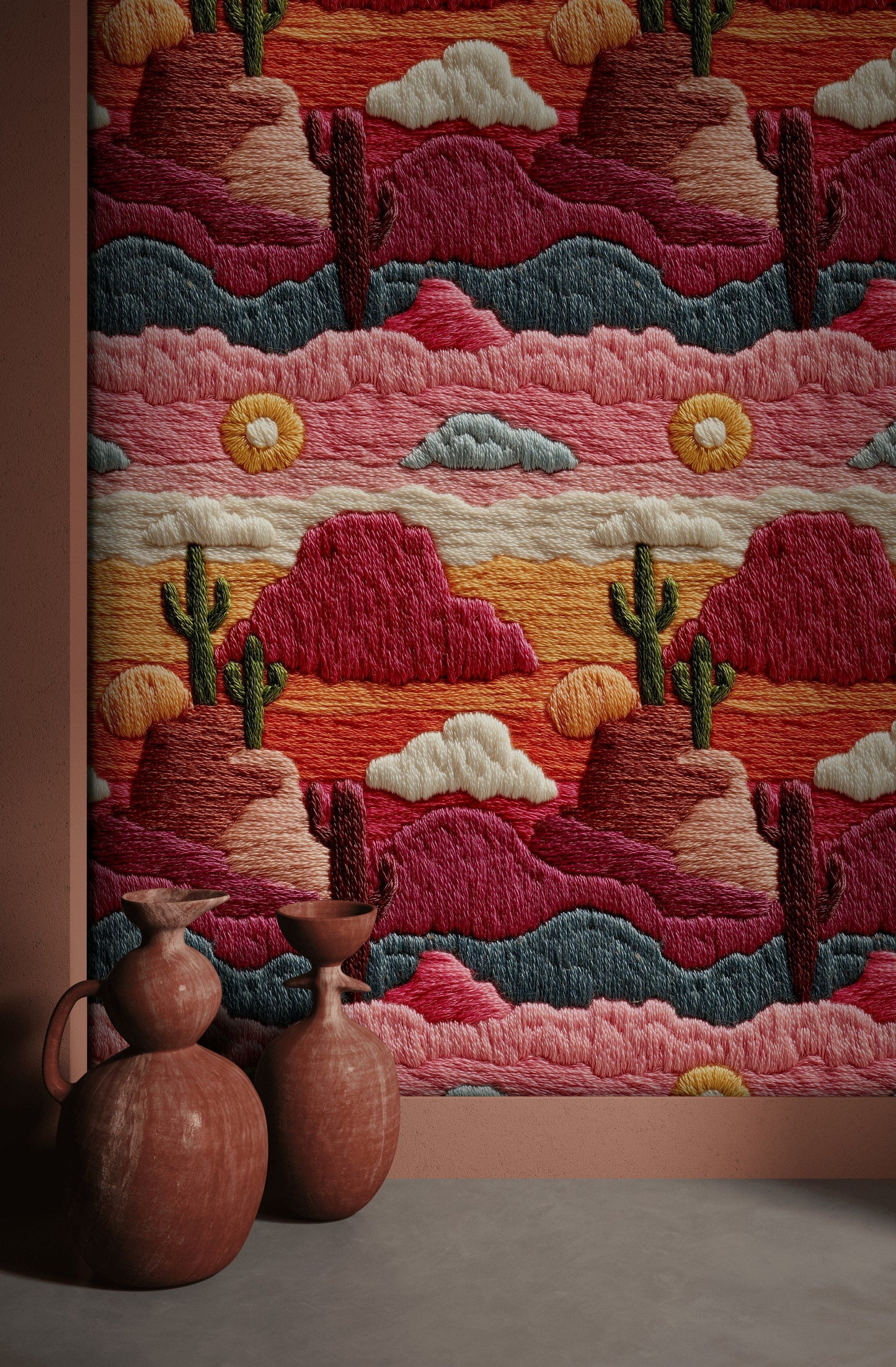 Desert Sunset Wallpaper Colorful Cactus Wall Decor