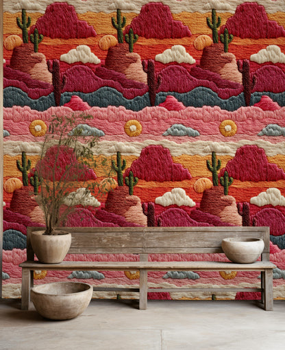 Vibrant Desert Landscape Embroidered Wallpaper