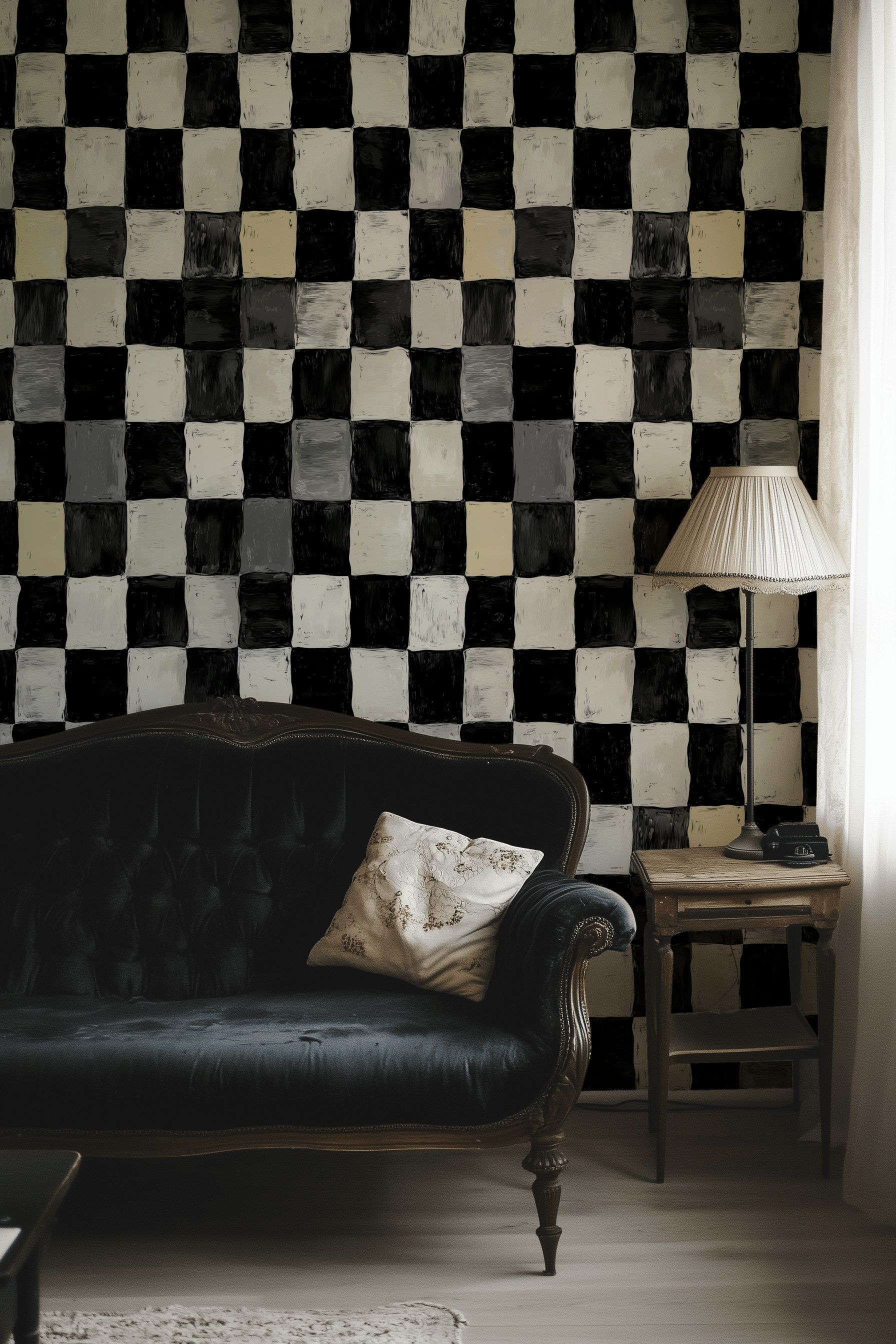 Monochrome Checkerboard Pattern Wallpaper