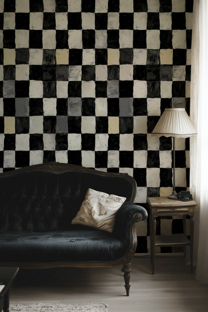 Monochrome Checkerboard Pattern Wallpaper