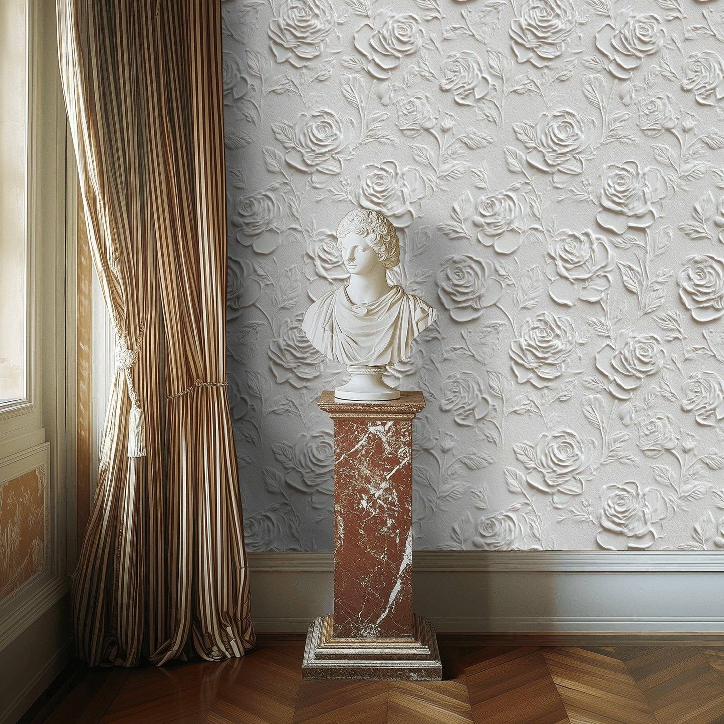 Textured Floral Wallpaper Ivory Rose Relief