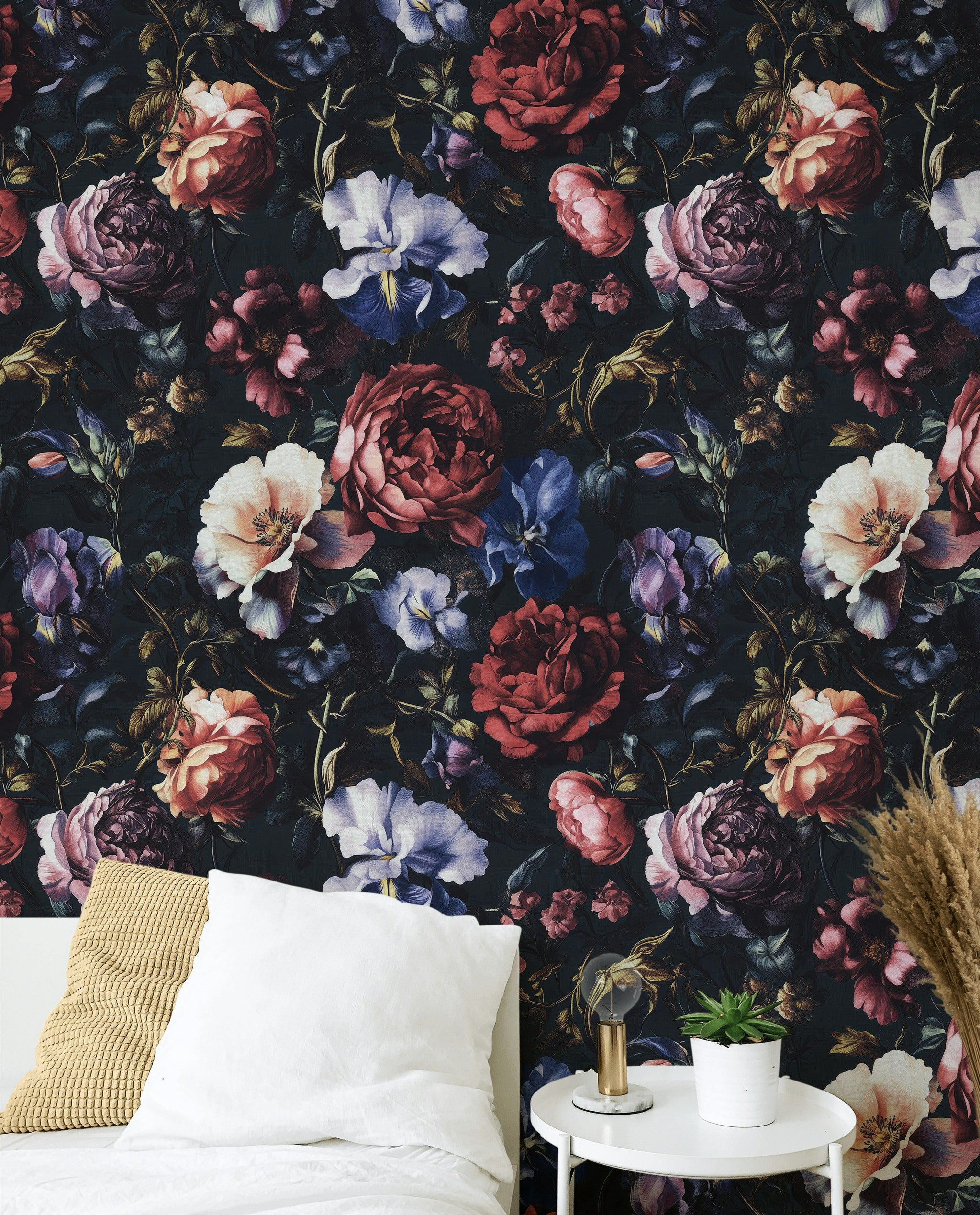 Dark Multicolor Large Floral Wallpaper