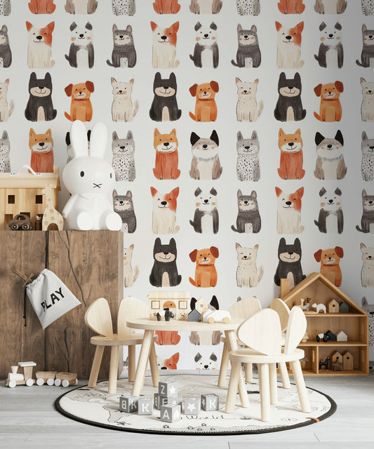 Dog Pattern Wallpaper Puppy Mural Playful Wall Decor