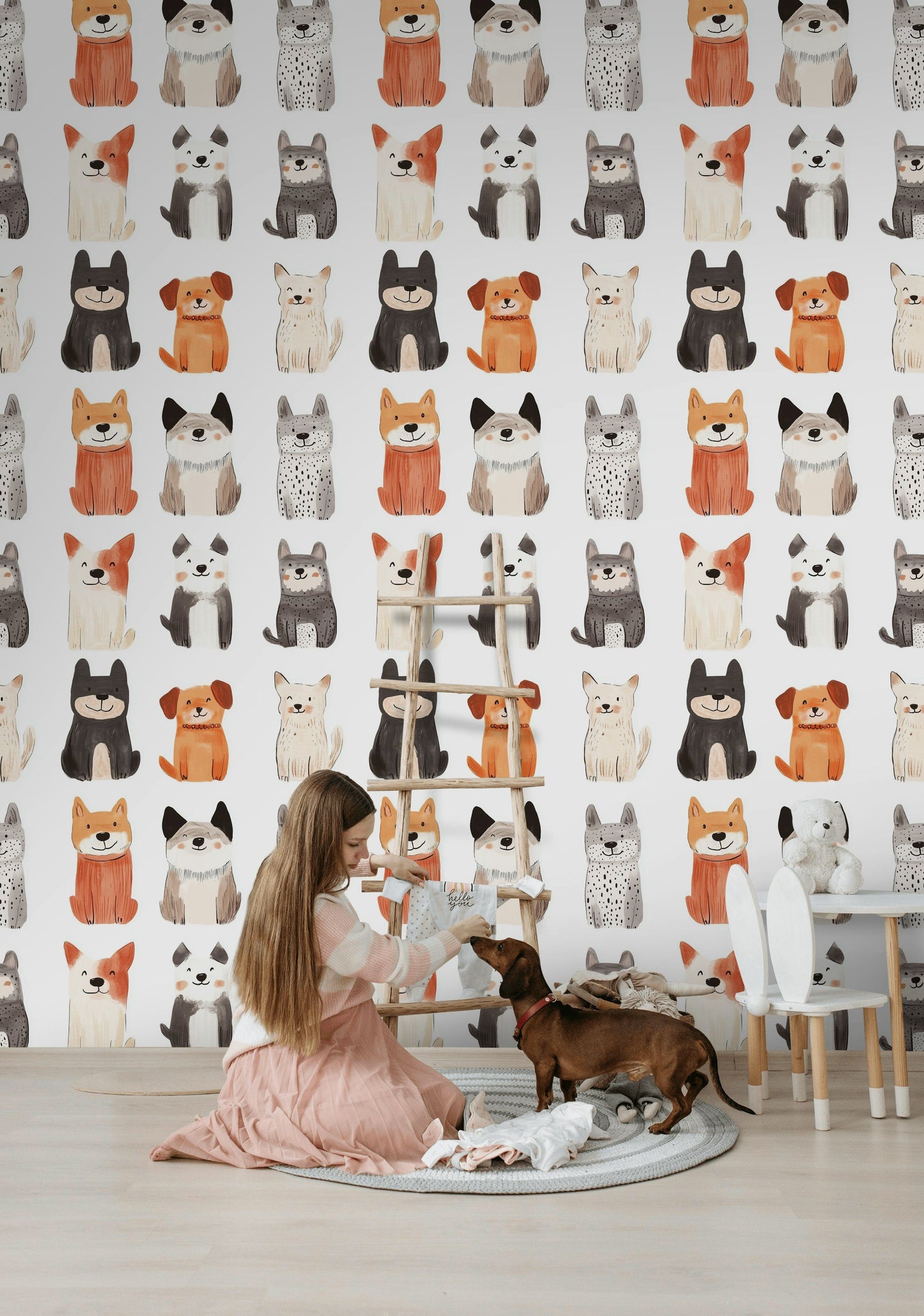 Dog Pattern Wallpaper Puppy Mural Playful Wall Decor