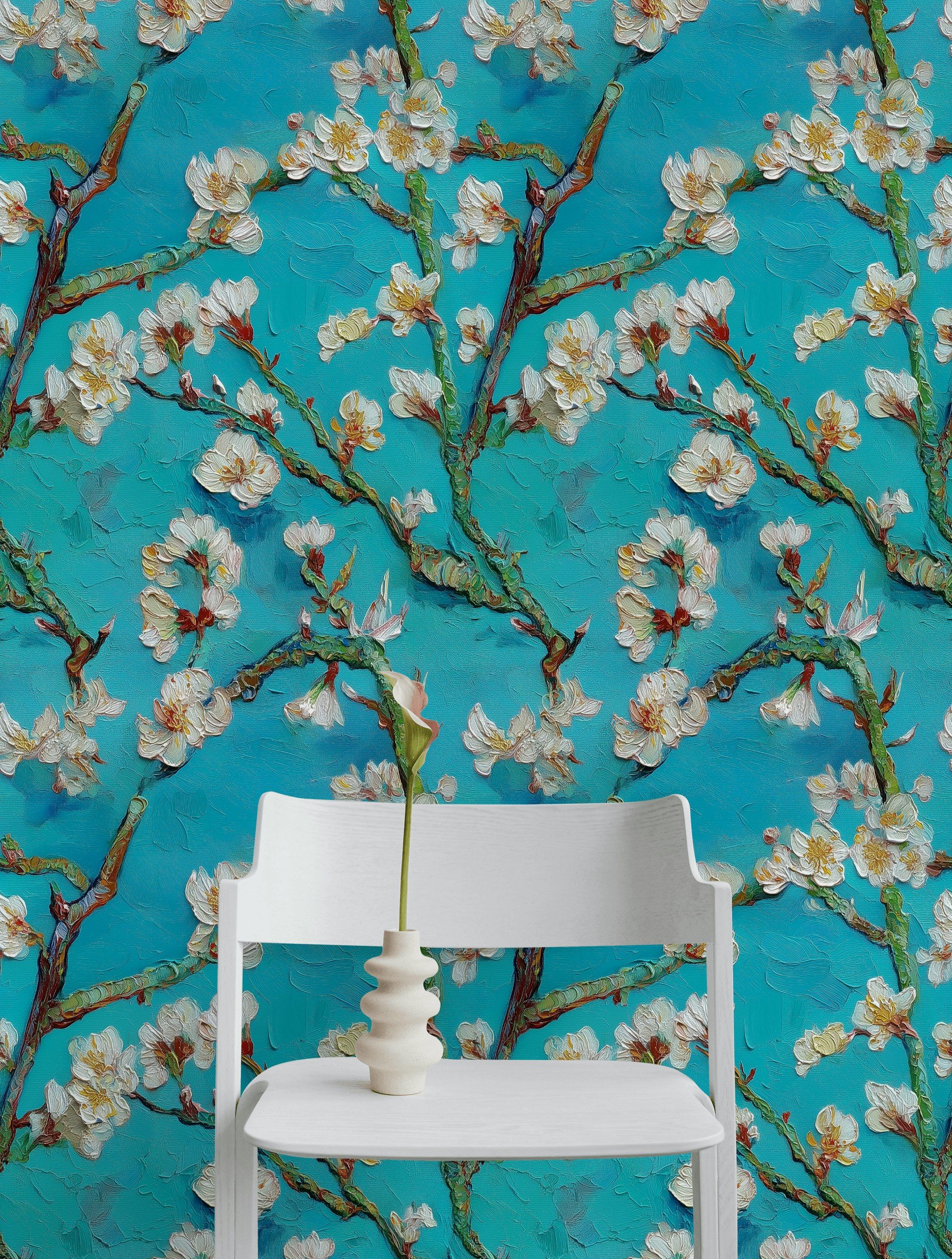 Turquoise Brushstroke Cherry Blossom Wallpaper