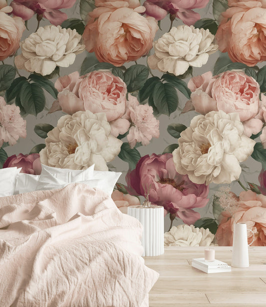 Blush Peony Wallpaper Vintage Floral Mural Romantic Wall Decor