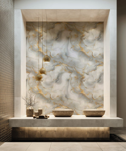 Elegant Grey and Golden Look Marble Wallpaper